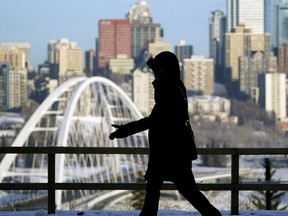 A pedestrian walks along Saskatchewan Drive near 108 Street on Monday January 14, 2019.