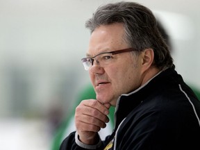 Brandon Wheat Kings Owner, General Manager, and Head Coach Kelly McCrimmon leads a team practice at Clareview Recreation Centre, in Edmonton on Tuesday March 29, 2016.