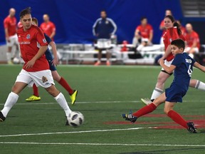 The EPS Blues having a match with a U13 team and then two other youth teams later in the evening in the annual Woodall Cup, a memorial football game for slain Cst. Daniel Woodall. All games are being played indoors at the Edmonton Soccer Dome in Edmonton, November 29, 2018.