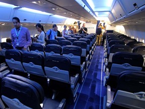 Interior of a WestJet Boeing 767.
