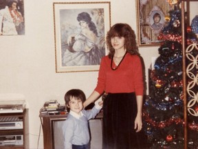 A copy of a photo of Eva Mead and her son, Jeremy, then age 7.