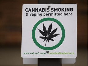 File: A marked cannabis smoking zone west of the Rutherford Library at the University of Alberta.