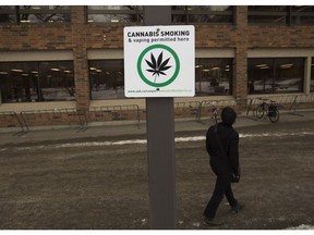 A marked cannabis smoking zone sign at the University of Alberta.
