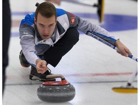 Skip Brendan Bottcher practices at the Ellerslie Curling Club ahead of the Alberta Boston Pizza Cup, in Edmonton Tuesday Feb. 5, 2019.