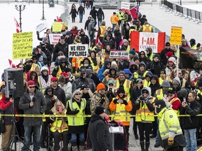 Pro-pipeline supporters arrived in a convoy from Alberta and other parts of the country for the second day to protest against the Liberal government on Parliament Hill in Ottawa on Wednesday Feb 20, 2019.