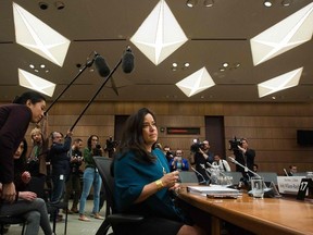 Former Canadian Justice Minister Jody Wilson-Raybould arrives to give her testimony about the SNC-LAVALIN affair before a justice committee hearing on Parliament Hill in Ottawa on February 27, 2019.