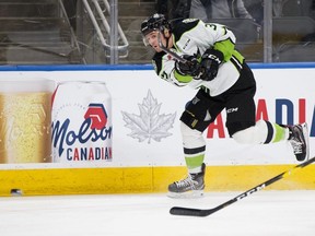 Andrew Fyten shoots in a game between the Edmonton Oil Kings and the Brandon Wheat Kings at Rogers Place in Edmonton, on Tuesday, Jan. 29, 2019. Fyten scored a goal and had two assists in a 5-2 win against the Regina Pats on Sunday.