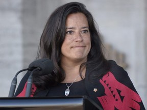 New Veterans Affairs Minister Jody Wilson-Raybould addresses the media following a swearing in ceremony at Rideau Hall in Ottawa on Jan. 14, 2019.