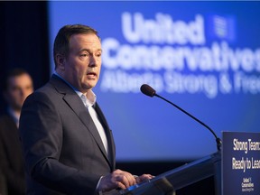 Jason Kenney speaks to the media at the conclusion of the election readiness convention on Sunday, Feb. 17, 2019, in Edmonton.