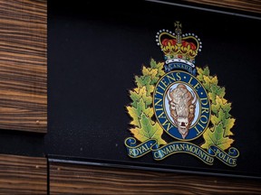 The RCMP logo is seen outside Royal Canadian Mounted Police "E" Division Headquarters, in Surrey, B.C., on April 13, 2018.