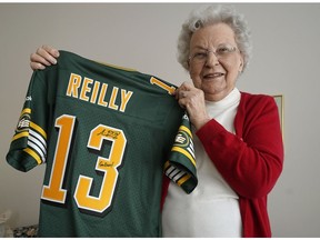 Helen Biltek, 90, got a surprise visit to her home on December 19, 2016 from former Edmonton Eskimos quarterback Mike Reilly after she sent him a letter expressing her gratitude for Reilly leading the Eskimos. Reilly personally delivered an autographed jersey to her.