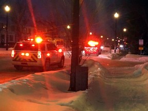 A large presence of emergency crews are seen after a propane tank exploded in a garage near 97 Street and 147 Avenue in Edmonton's Griesbach neighbourhood.
