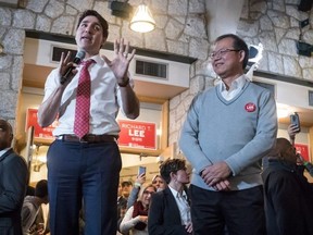 Prime Minister Justin Trudeau, left, campaigns with Richard T. Lee, the Liberal candidate in the Burnaby South byelection, in Burnaby, B.C., on Sunday February 10, 2019. THE CANADIAN PRESS/Darryl Dyck