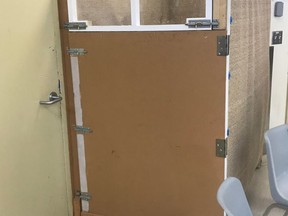 A photo of a seclusion room in use in an unnamed Alberta school. Inclusion Alberta provided the photo on September 14, 2018.