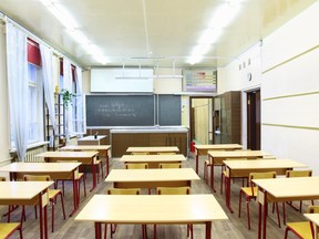 Local Input~ Back view of chairs in physics school class; blackboard with formula  Empty Classroom Credit: Fotolia ORG XMIT: POS1409011438261839