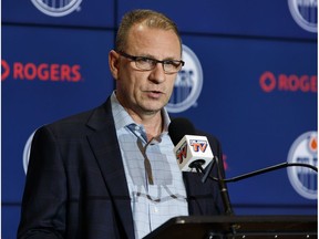 Edmonton Oilers interim general manager Keith Gretzky speaks about trade deadline day during a press conference at Rogers Place in Edmonton, on Monday, Feb. 25, 2019.