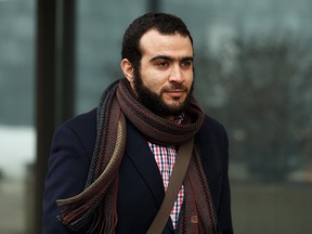 Omar Khadr leaves Court of Queen's Bench in Edmonton, on Monday, March 25, 2019 after a judge declared his sentence expired. Photo by Ian Kucerak/Postmedia