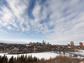 The Edmonton skyline is seen on a warm weather day from Forest Heights Park in Edmonton, on Friday, Jan. 25, 2019.