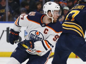 Edmonton Oilers forward Connor McDavid (97) skates during the second period of an NHL hockey game against the Buffalo Sabres, Monday, March 4, 2019, in Buffalo N.Y.