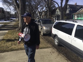 A campaign stop in Edmonton by Alberta NDP Leader Rachel Notley was delayed on Saturday, March 23, 2019, after a man later identified as Les Michaelson arrived with a megaphone and began shouting.