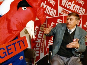 Percy Wickman, shown here during the 1989 provincial election campaign, and others paved the way in the 1970s to get grassroots services in place for people with disabilities.