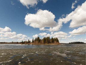 Ice melts off Astotin Lake at Elk Island National Park near Edmonton, on Saturday, April 20, 2019.
