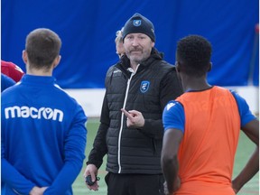 Head coach Jeff Paulus of FC Edmonton in their third day training this week at the Edmonton Soccer Dome on March 13, 2018.
