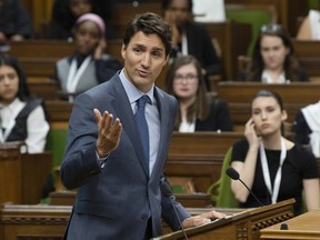 Prime Minister Justin Trudeau gestures to a delegate for a question following his speech to Daughters of the Vote in the House of Commons on Parliament Hill in Ottawa, Wednesday April 3, 2019. THE CANADIAN PRESS/Adrian Wyld