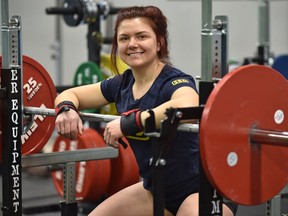 Teresa Parsons is a powerlifter and is heading in June to the World Power Lifting Championships in Sweden, working out in the  Evolve Strength North gym in Edmonton, April 3, 2019.