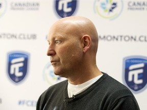 FC Edmonton Head Coach Jeff Paulus, speaks to the media in Edmonton Wednesday November 28, 2018.