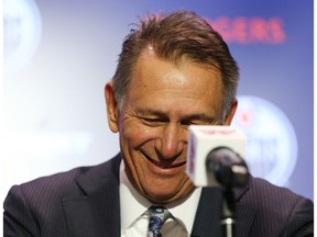 Ken Holland, the new general manager of the Edmonton Oilers, speaks during a press conference at Rogers Place in Edmonton, on Tuesday, May 7, 2019.