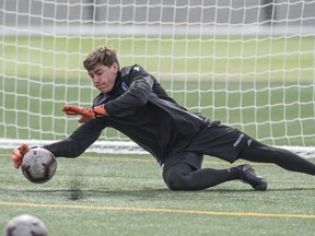 FC Keeper Connor James. FC Edmonton practiced at Clarke Stadium on May 9 2019, ahead of their Canadian Premier League home opener on Sunday against Pacific FC.