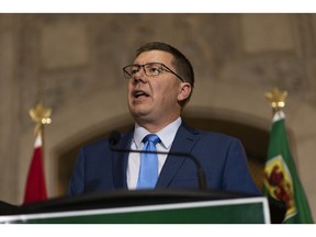 Premier Scott Moe speaks after Saskatchewan's Court of Appeal ruled in a split decision that a federally imposed carbon tax is constitutional during during a news conference in Regina on Friday, May 3, 2019.