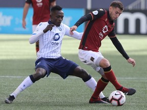 Canadian Premier League soccer action in Winnipeg between Valour FC and FC Edmonton.