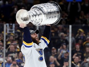 Alex Pietrangelo #27 of the St. Louis Blues celebrates with the Stanley Cup after defeating the Boston Bruins in Game 7 to win the 2019 NHL Stanley Cup Final at TD Garden on June 12, 2019 in Boston, Massachusetts.