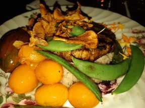 The colours in Chartier's onion risotto and kohlrabi "steak" were a treat for the eyes. Photos by GRAHAM HICKS / EDMONTON SUN