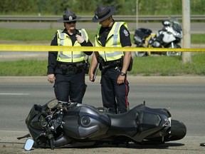 Police investigate a motorcycle accident on Scona Road at 95A Avenue at approximately 4:30 pm on Saturday June 22, 2019. A male rider was taken to hospital.