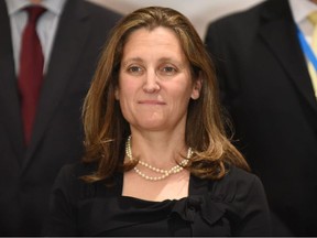 Canadian Foreign Minister Chrystia Freeland listens as her Guatemalan counterpart Sandra Jovel (out of frame) reads the declaration of the Lima Group on the crisis in Venezuela during the XIV Meeting of Ministers of Foreign Affairs of the Lima Group, in Guatemala City on June 6, 2019. -