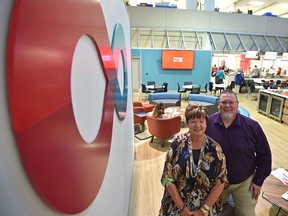 Blood recipients and donors Sue Flett and Trevor Smith at Canadian Blood Services after months of renovations at the donor centre in Edmonton on Friday, June 14, 2019. This modern, comfortable and engaging space incorporates the renewed Canadian Blood Services brand and highlights the infinite connections that make up Canada's lifeline.
