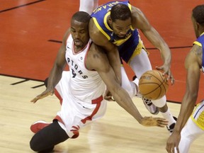 Toronto Raptors Serge Ibaka during Game 5 NBA Finals  action against Golden State Warriors Kevin Durant at the Scotiabank Arena in Toronto, Ont. on Monday June 10, 2019. Ernest Doroszuk/Toronto Sun/Postmedia