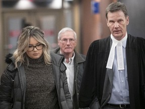 Alison De Courcy-Ireland, left, leaves courtroom with her lawyer Andrew Barbaki, right, on Thursday February 7, 2019. De Courcy-Ireland is the woman charged with being impaired while behind the wheel of a truck owned by then Montreal Canadien Zack Kassian.