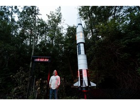 Bill Landers, a Sherwood Park man who watched the 1969 moon landing at seven years of age with his father, built a 30-foot replica out of salvaged parts in his backyard in Sherwood Park, on Thursday, July 18, 2019. Photo by Ian Kucerak/Postmedia