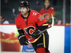 Calgary Flames James Neal during the pre-game skate before facing the Los Angeles Kings in NHL hockey at the Scotiabank Saddledome in Calgary on Monday, March 25, 2019.
