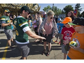 The Edmonton Eskimos' Sean Whyte shows off his Grey Cup ring during Monday Morning Magic at K-Days on Monday, July 22, 2019. About 500 children with special needs between the ages of three and 12 had the fair grounds to themselves during the 42nd annual event.