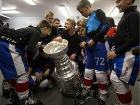 St. Louis Blues defenceman Colton Parayko and the Stanley Cup visit team Brick Alberta's players during the Brick Invitational Hockey Tournament at West Edmonton Mall, in Edmonton Wednesday July 3, 2019. Photo by David Bloom