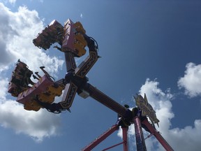 Star Dancer, the newest ride on the midway at K-Days this year, will spin you around, turn you upside down, and likely knock your sandals off.