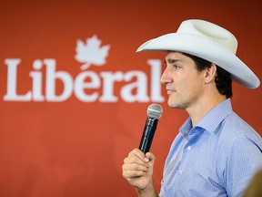 Prime Minister Justin Trudeau talks to a crowd at a Liberal Party event at The Edison building in downtown Calgary on Saturday, July 13, 2019.