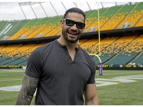 Former Edmonton Eskimo football player and current World Wrestling Entertainment, Inc. (WWE) superstar Joe "Roman Reigns" Anoa'i.