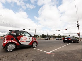 The newly opened intersection in the former Bonnie Doon Traffic Circle is seen in Edmonton, on Friday, Aug. 9, 2019.