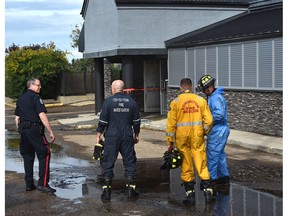 Firefighters on the scene of a suspected arson Sunday morning at Diamonds Gentlemen's Club on 4635 Gateway Blvd. in Edmonton, August 24, 2019. Ed Kaiser/Postmedia